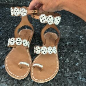 Laidback London white/black beaded sandals with ankle strap  - Leather sole